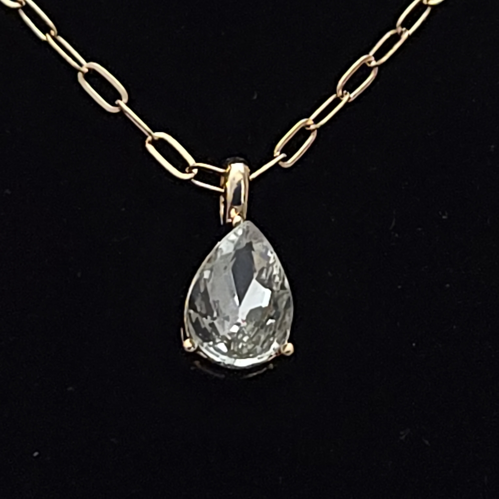 Gold Teardrop Crystal Pendant Necklace 18” Minimalist Layering Jewelry NWOT - Picture 4 of 6